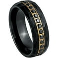 thumbnail image 1 of Ring for Men and Women Black & Yellow Gold IP Plated Prong-Set Black CZ Eternity – 8mm Wedding Band Ring Ideal Rings for Couples, 1 of 5