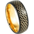thumbnail image 1 of Ring for Men and Women Dome Black IP with Yellow Gold IP Inside & Honeycomb Cut-out Inlay – 8mm Wedding Band Ring Ideal Rings for Couples, 1 of 5