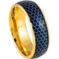 thumbnail image 1 of Ring for Men and Women Domed Yellow Gold IP Plated Blue Honeycomb Cutout – 8mmWedding Band Ring Ideal Rings for Couples, 1 of 5