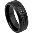 thumbnail image 1 of Ring for Men and Women Gifts With Thought Ring Black IP Plated Beveled Edge with 7 Black CZ – 8mm Wedding Band Ring Ideal Rings for Couples, 1 of 5