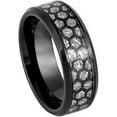 thumbnail image 1 of Ring for Men and Women Honeycomb Cut-out over Fake Meteorite Inlay Beveled Edge – 8mm Wedding Band Ring Ideal Rings for Couples, 1 of 5