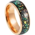 thumbnail image 1 of Ring for Men and Women Rose Gold IP Domed with Synthetic Opal & Abalone Fragments Inlay – 8mm Wedding Band Ring Ideal Rings for Couples, 1 of 5