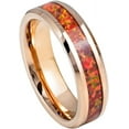 thumbnail image 1 of Ring for Men and Women Rose Gold IP Plated with Synthetic Red Fire Opal Inlay – 6mm Wedding Band Ring Ideal Rings for Couples, 1 of 5