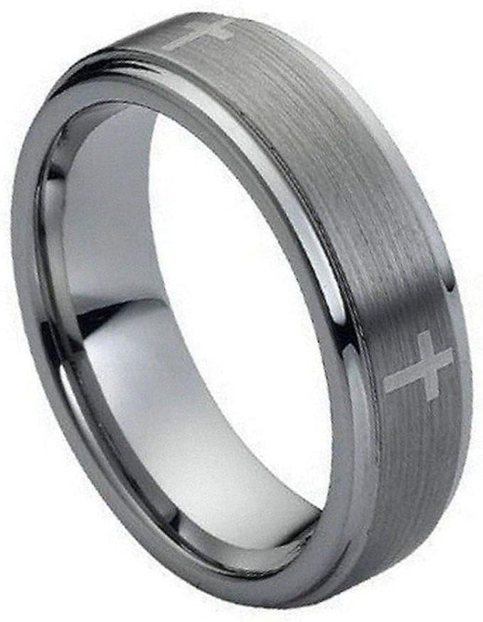 Ring for Men and Women Tungsten Ring Flat Brushed Center Laser Engraved