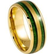 Ring for Men and Women Yellow Gold IP & Green Jade Wood Inlay – 8mm Wedding Band Ring Ideal Rings for Couples