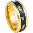 thumbnail image 1 of Ring for Men and Women Yellow Gold IP Plated Abalone Fragments Inlay – 8mm Wedding Band Ring Ideal Rings for Couples, 1 of 5