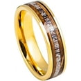 thumbnail image 1 of Ring for Men and Women Yellow Gold IP Plated Whiskey Barrel & Deer Antler Inlay – 6mm Wedding Band Ring Ideal Rings for Couples, 1 of 5