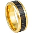 thumbnail image 1 of Ring for Men and Women Yellow IP Plated Zebra Wood Inlay – 8mm Wedding Band Ring Ideal Rings for Couples, 1 of 5