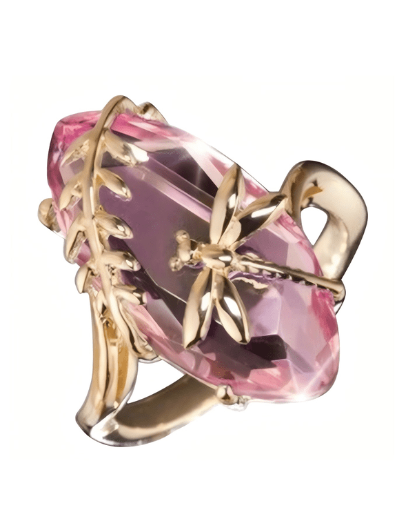 Ring for Women 18K Gold Plated Crystal Dragonfly Ring Dainty Eye Shape Cocktail Party Statement Ring Pink-Size 6