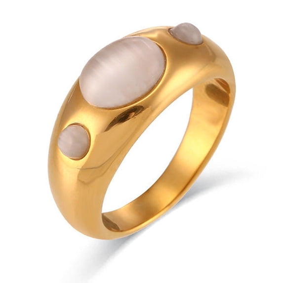 Stainless Steel Fashion Ring For Women Triple Stone Opal Green Pink Turquoise Sapphire White OpalStone Jewelry