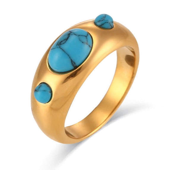 Stainless Steel Fashion Ring For Women Triple Stone Opal Green Pink Turquoise Sapphire White OpalStone Jewelry