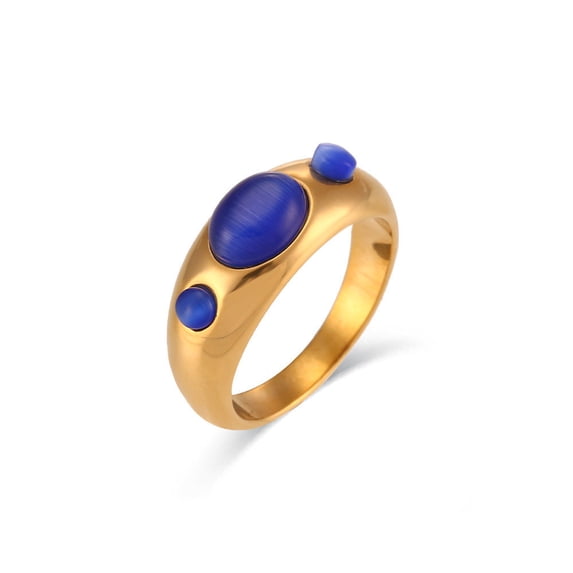 Stainless Steel Fashion Ring For Women Triple Stone Opal Green Pink Turquoise Sapphire White OpalStone Jewelry
