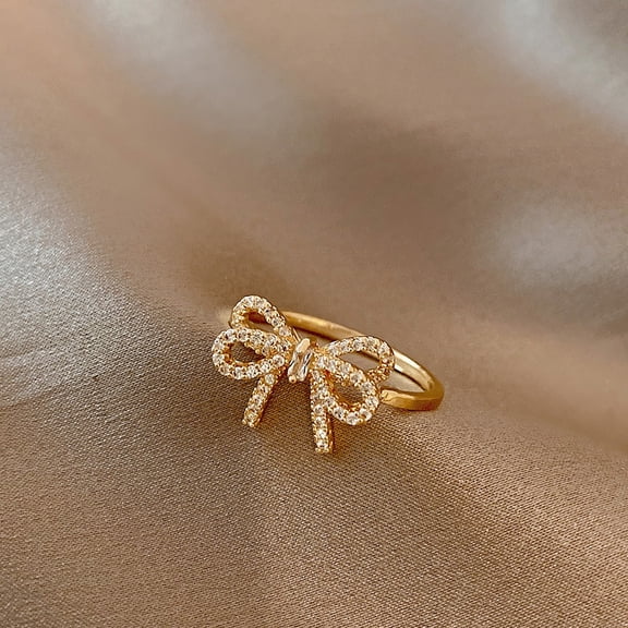 Ring for Women, Zirconia Butterfly Ring Adjustable Open Rings Ribbon Jewelry Gift