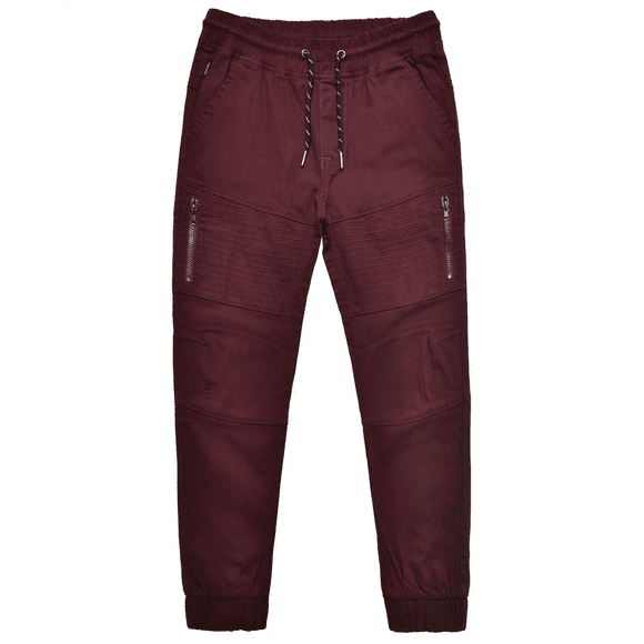 Ring of Fire Big Boys BURGUNDY Stretch Twill Moto Zip Pocket Joggers L