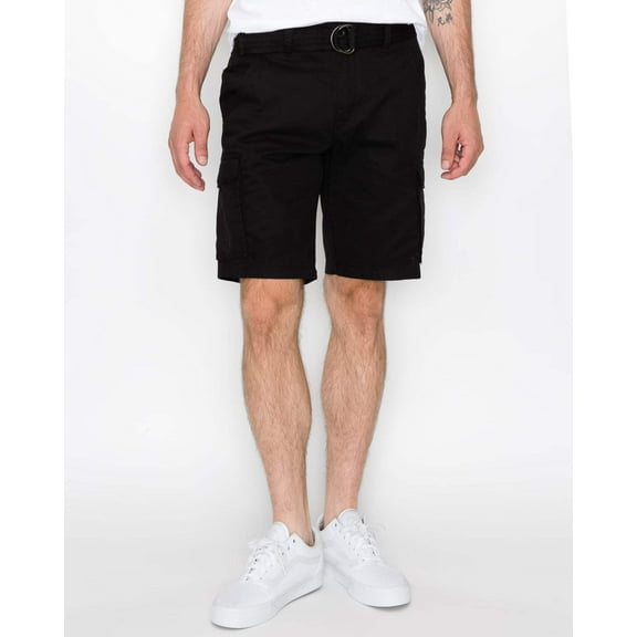 Ring of Fire Men's Belted 9" and 13" Inseam Twill Cargo Shorts Size 30 to 38 Black-9" Size 38