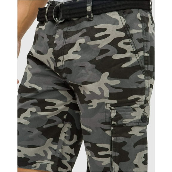 Ring of Fire Men's Belted 9" and 13" Inseam Twill Cargo Shorts Size 30 to 38 Black Camo-9" Size 34