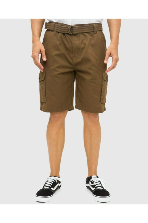 Ring of Fire Men's Belted 9" and 13" Inseam Twill Cargo Shorts Size 30 to 38 Light Brown-9" Size 34