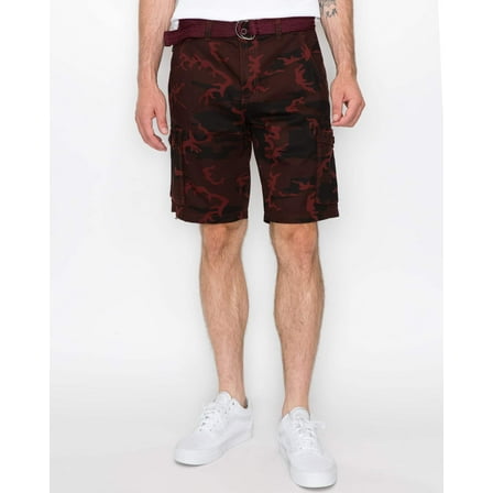 Ring of Fire Men's Belted 9" and 13" Inseam Twill Cargo Shorts Size 30 to 38 OxBlood Camo-9" Size 38