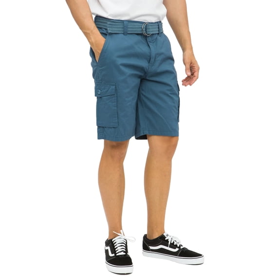Ring of Fire Men's Belted 9" and 13" Inseam Twill Cargo Shorts Size 30 to 38 Sea Blue-9" Size 38