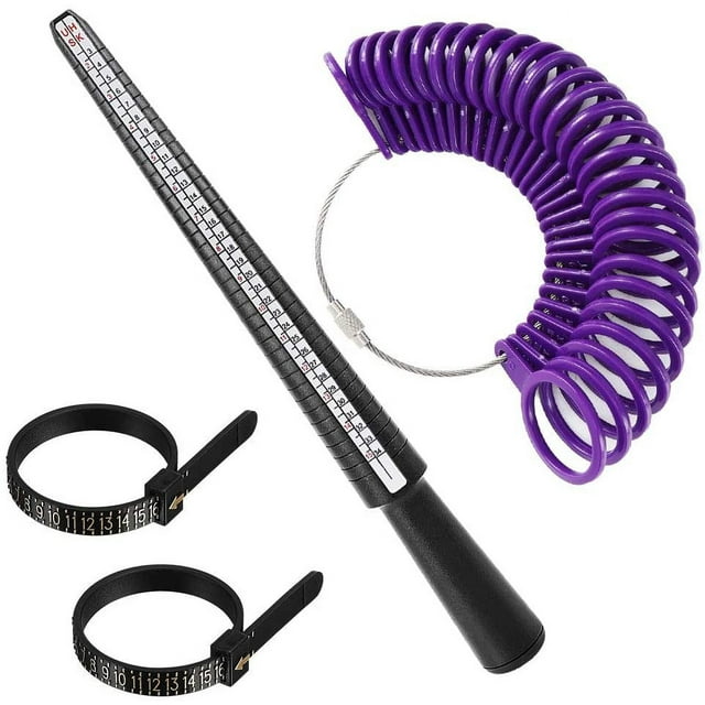 Ring size measuring tool with plastic mandrel and ring sizer, four