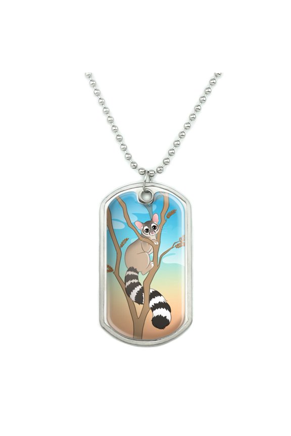 Ring-tailed Cat Military Dog Tag Pendant Necklace with Chain