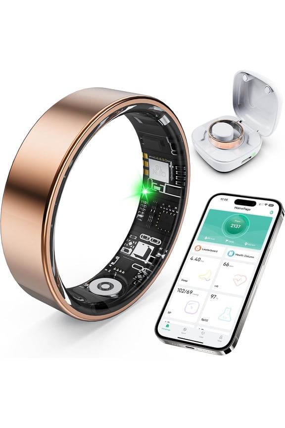 Ring with Sleep , Step Counting, ,   for  and , No Subscription Fee, IP68 Watproof  Track (Rose , 8)