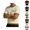 thumbnail image 1 of Ringer Tee Men Summer Fashion Ribbed Knit Crew Neck Short Sleeve Mens T-Shirts Casual Tops, 1 of 6