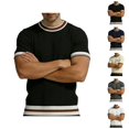 thumbnail image 1 of Ringer Tee Men Summer Fashion Ribbed Knit Crew Neck Short Sleeve Mens T-Shirts Casual Tops, 1 of 8