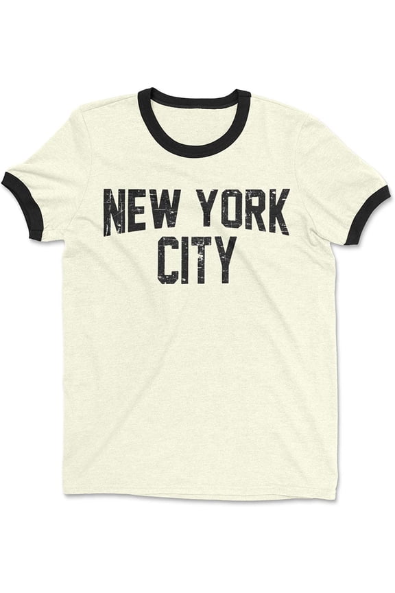 Ringer Tee New York City John Lennon T-Shirt Distressed, Natural, Small