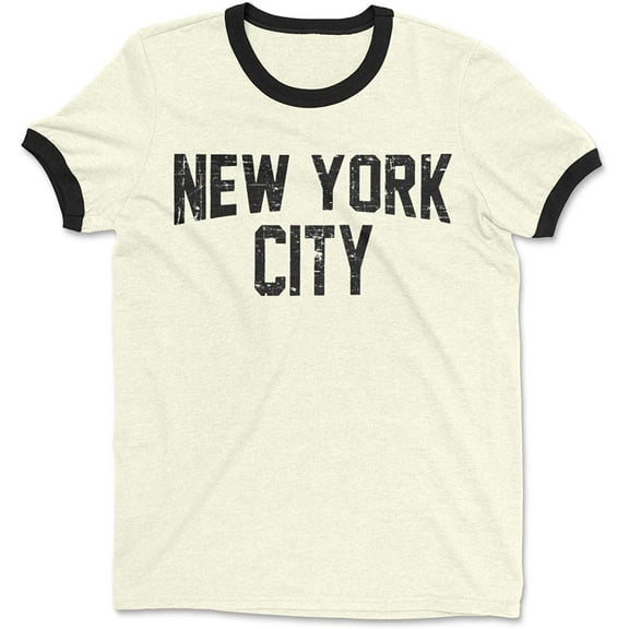 Ringer Tee New York City John Lennon T-Shirt Distressed, Natural, X-Small