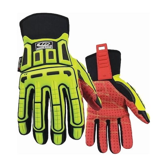 Roughneck Hi-Vis Cut Resistant Impact Gloves, Synthetic Leather Palm, M, High-Visibility Yellow/Red