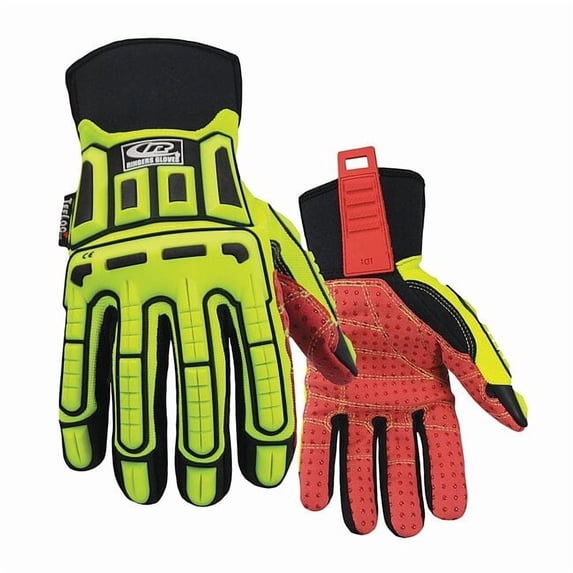 Roughneck Hi-Vis Cut Resistant Impact Gloves, Synthetic Leather Palm, XL 270-11