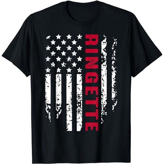 Ringette Vintage American Flag Patriotic Winter Sports T-Shirt