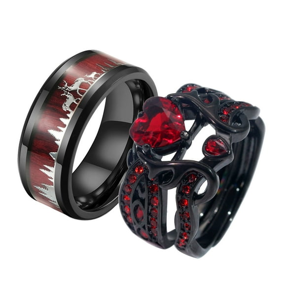 Ringheart Couple Rings Antlers Design Black Matching Ring 1CT AAA CZ Women Wedding Ring Sets for Him and Her Rings