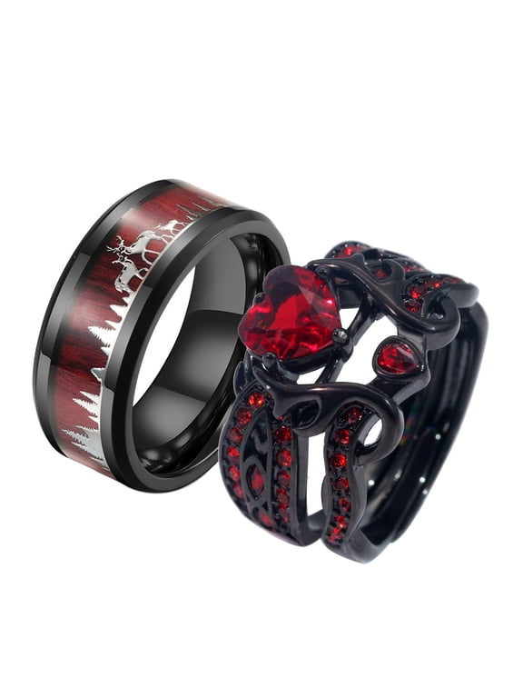 Couple Rings Antlers Design Black Matching Ring 1CT AAA CZ Women Wedding Ring Sets for Him and Her Rings