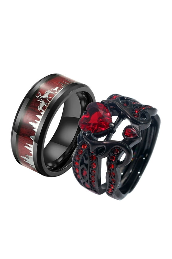 Couple Rings Antlers Design Black Matching Ring 1CT AAA CZ Women Wedding Ring Sets for Him and Her Rings