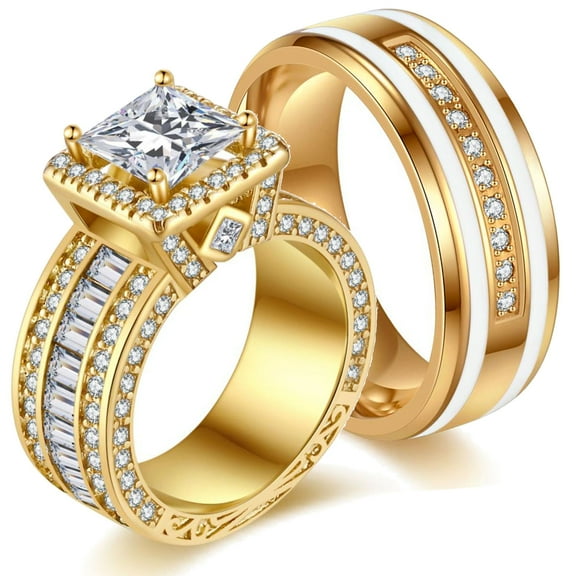Ringheart Couple Rings His Her Wedding Ring for Him and Her Matching Rings Yellow Gold Plated AAA CZ Ring