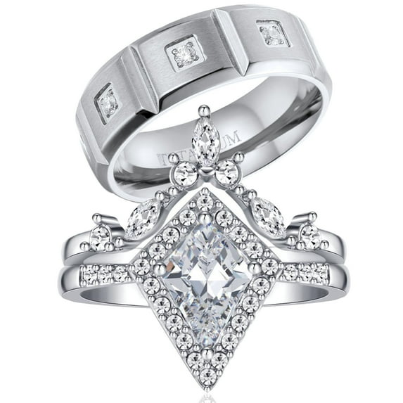 Ringheart Couple Rings Matching Rings White Gold Plated 1.5CT AAA CZ 2pcs Women Wedding Ring Sets for Him and Her Rings Men Band