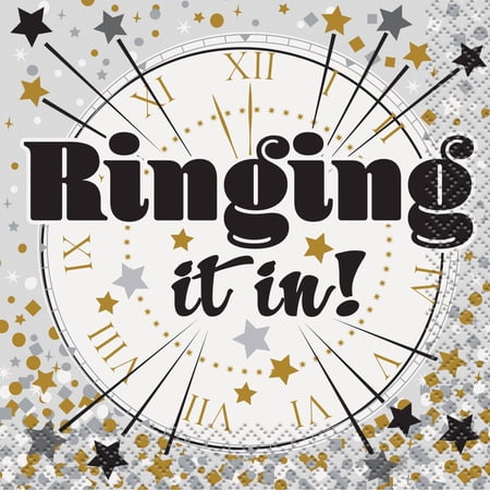 Ringing It In New Years Eve Cocktail Napkins, 5in, 16ct