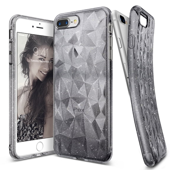 Ringke Air Prism Case Compatible with iPhone 7 Plus, 3D Geometric Design Slim TPU Cover - Glitter Gray