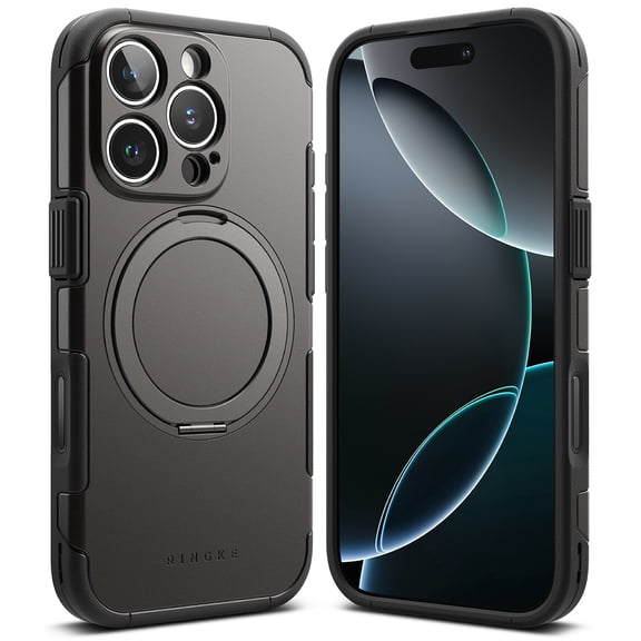 Ringke Alles for iPhone 16 Pro Case, Compatible with MagSafe Kickstand Rugged Heavy Duty Shockproof Protector Phone Cover - Gun Metal