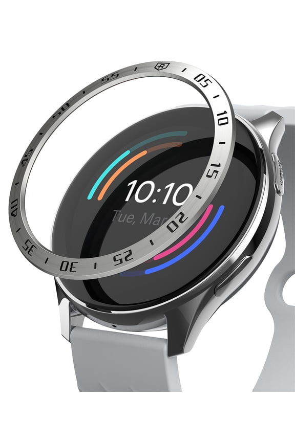 Bezel Styling Compatible with OnePlus Watch Adhesive Frame Ring Cover Anti Scratch [Stainless Steel] Protection for OnePlus Watch 46mm - Silver [46-01]