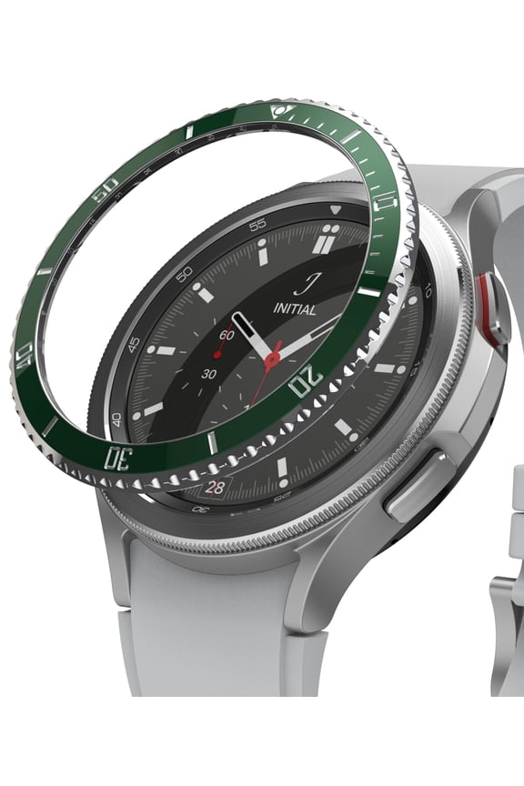 Bezel Styling Compatible with Samsung Galaxy Watch 4 Classic 46mm, Adhesive Frame Ring Cover Anti Scratch [Stainless Steel] Protection - 46-100 (CE+ST) Green+ Silver