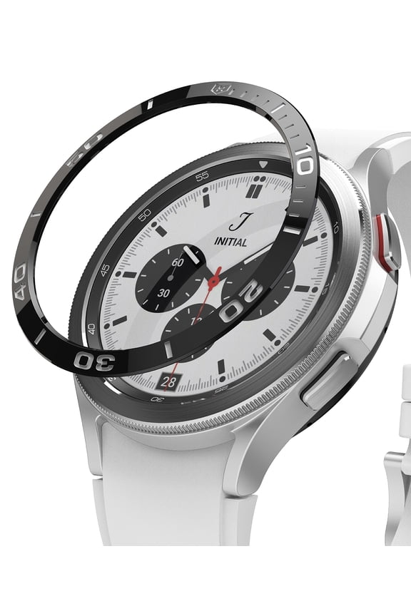 Bezel Styling Compatible with Samsung Galaxy Watch 4 Classic 46mm Bezel Ring Stainless Steel Adhesive Scratch Protection Cover Accessory - Black (46-02)