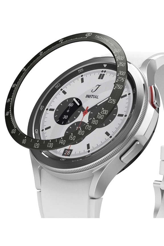 Bezel Styling Compatible with Samsung Galaxy Watch 4 Classic 46mm Bezel Ring Stainless Steel Adhesive Scratch Protection Cover Accessory - Black (46-03)
