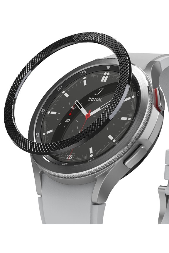 Bezel Styling Compatible with Samsung Galaxy Watch 4 Classic 46mm Bezel Ring Stainless Steel Adhesive Scratch Protection Cover Accessory - Black (46-41)