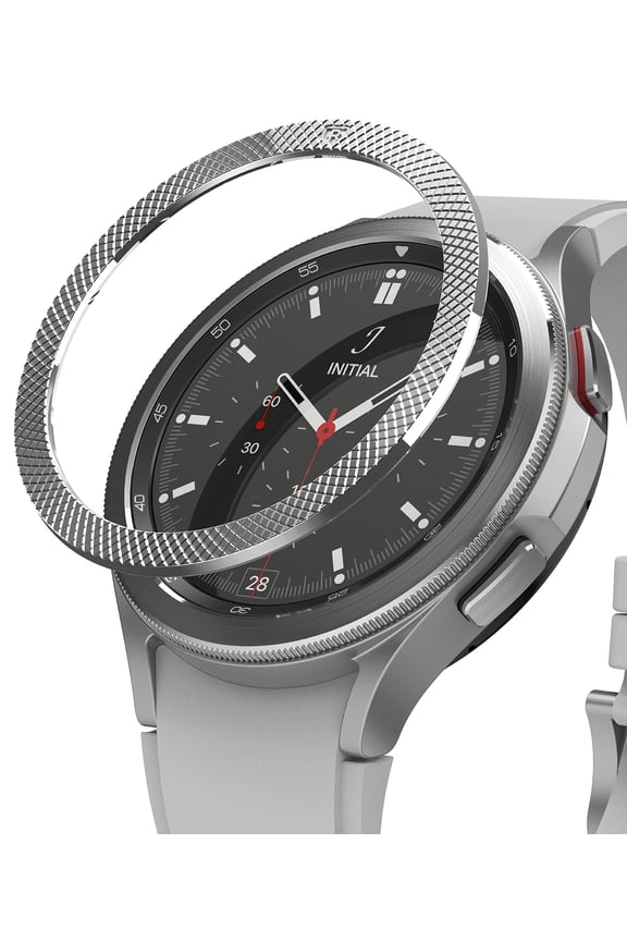 Bezel Styling Compatible with Samsung Galaxy Watch 4 Classic 46mm Bezel Ring Stainless Steel Adhesive Scratch Protection Cover Accessory - Silver (46-40)