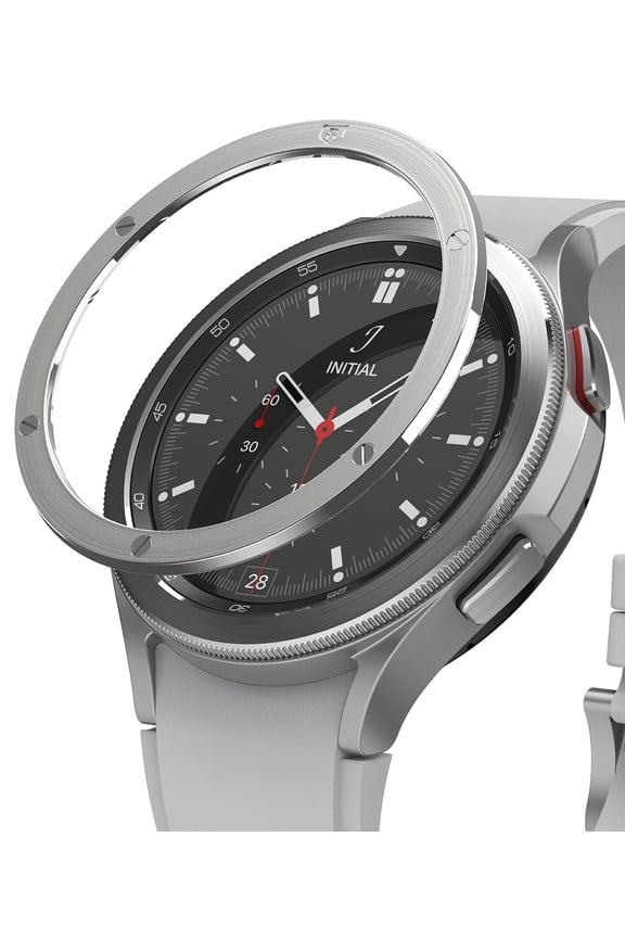 Bezel Styling Compatible with Samsung Galaxy Watch 4 Classic 46mm Bezel Ring Stainless Steel Adhesive Scratch Protection Cover Accessory - Silver (46-42)