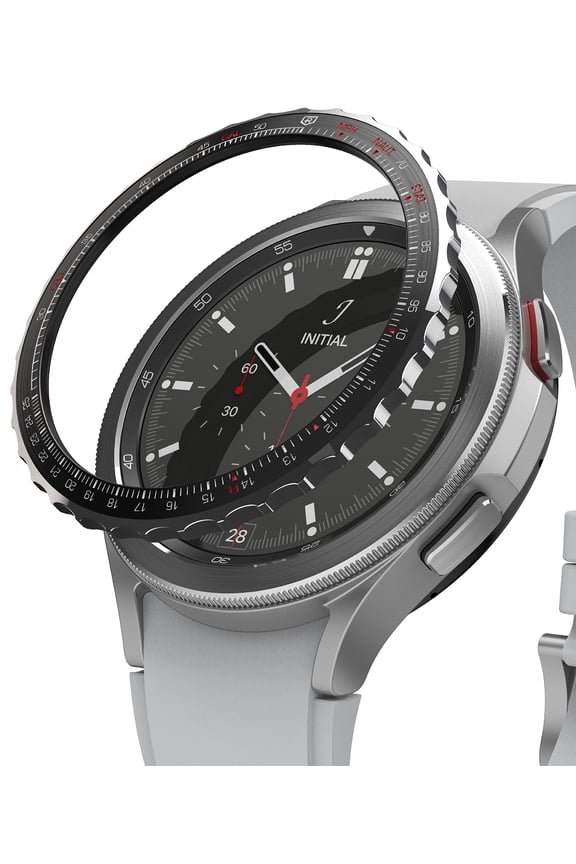 Bezel Styling Compatible with Samsung Galaxy Watch 4 Classic 46mm Bezel Ring Stainless Steel Adhesive Scratch Protection Cover Accessory - Silver + Black (46-85)