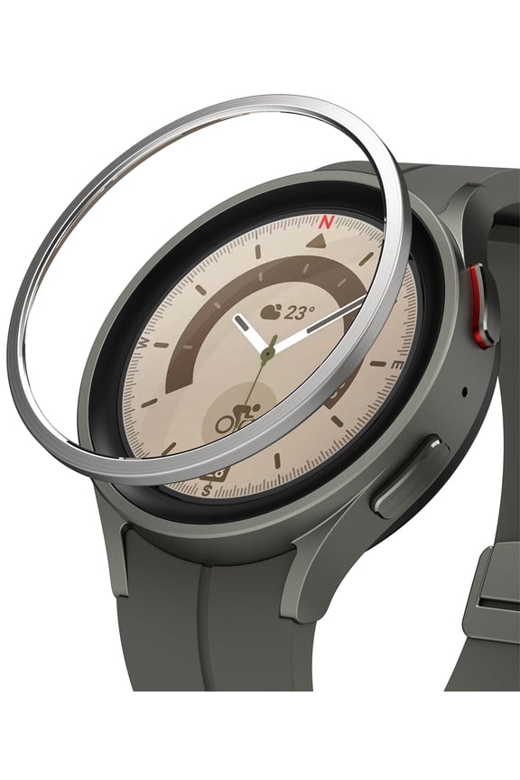 Bezel Styling Compatible with Samsung Galaxy Watch 5 Pro 45mm Adhesive Frame Ring Cover Anti Scratch [Stainless Steel] Protection for Galaxy Watch5 Pro - Silver [45-01]